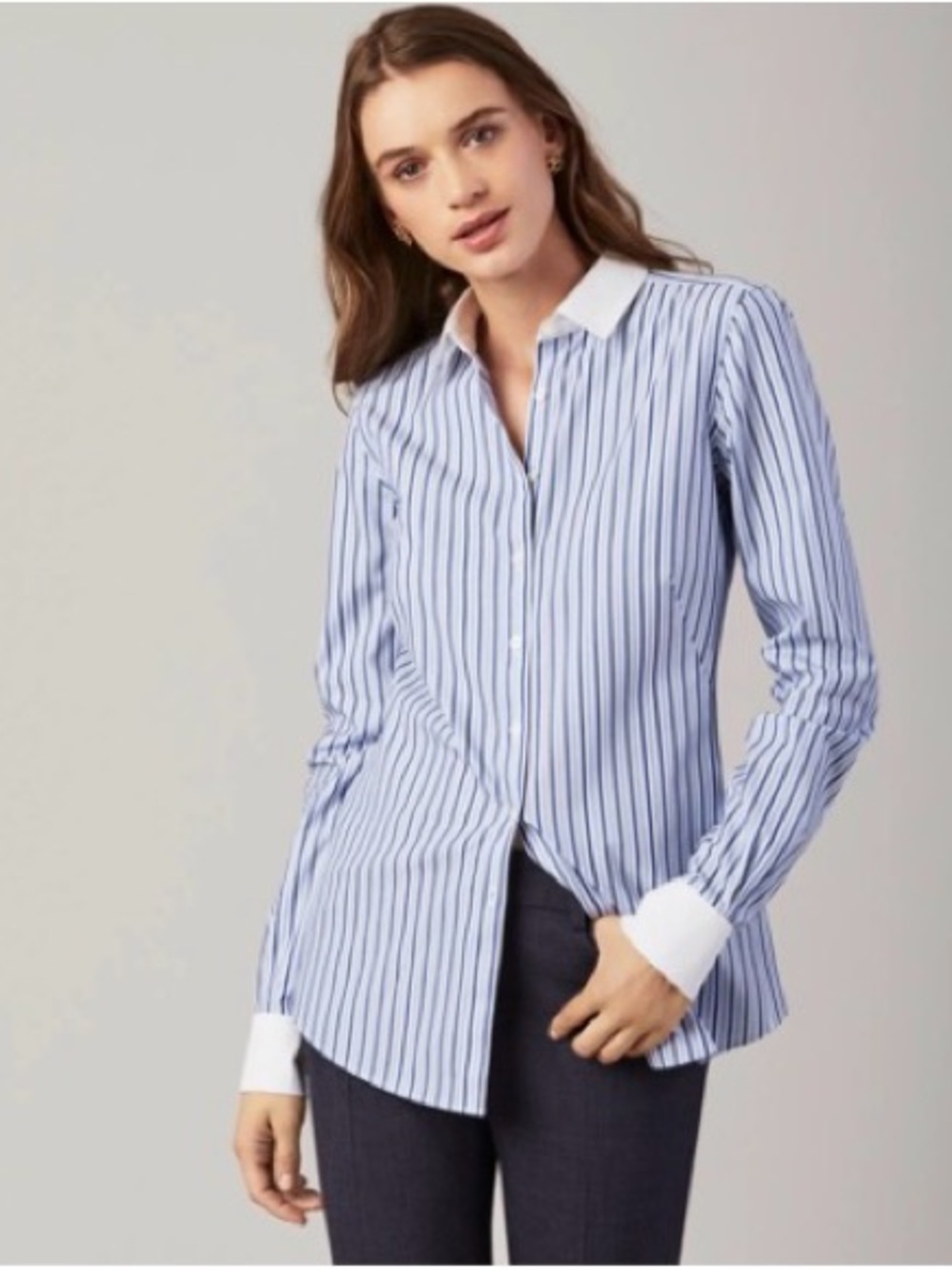 Brooks Brothers Blue and White stretch cotton non iron fitted shirt